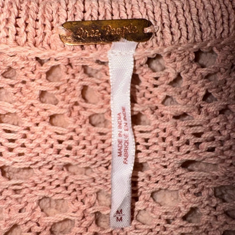 Free People Pointelle Knit Collared Sweater, Mauve Rose, Size M